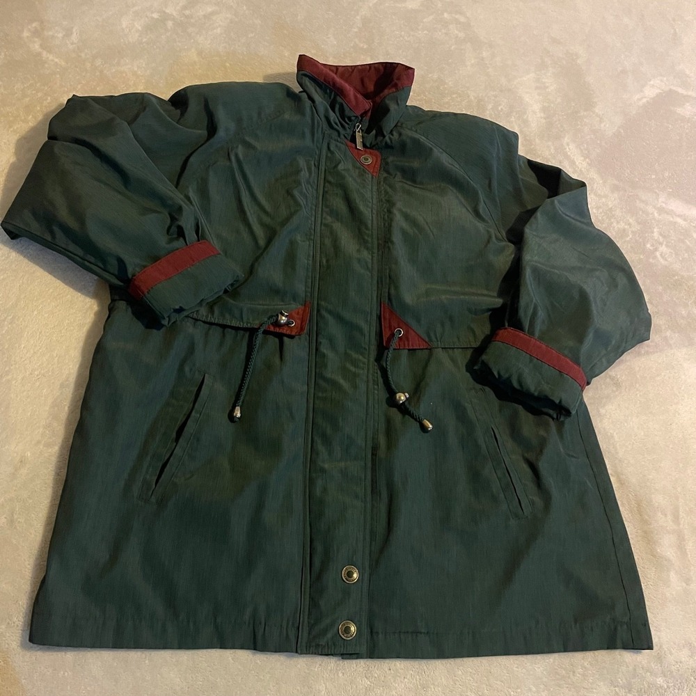 Vintage Fleet Street Men 80s‎ Green Burgundy Fleece Lined Parka Jacket Coat L